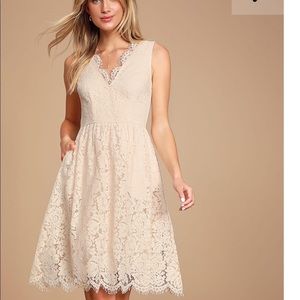 LOVE SWEPT BLUSH PINK LACE MIDI SKATER DRESS